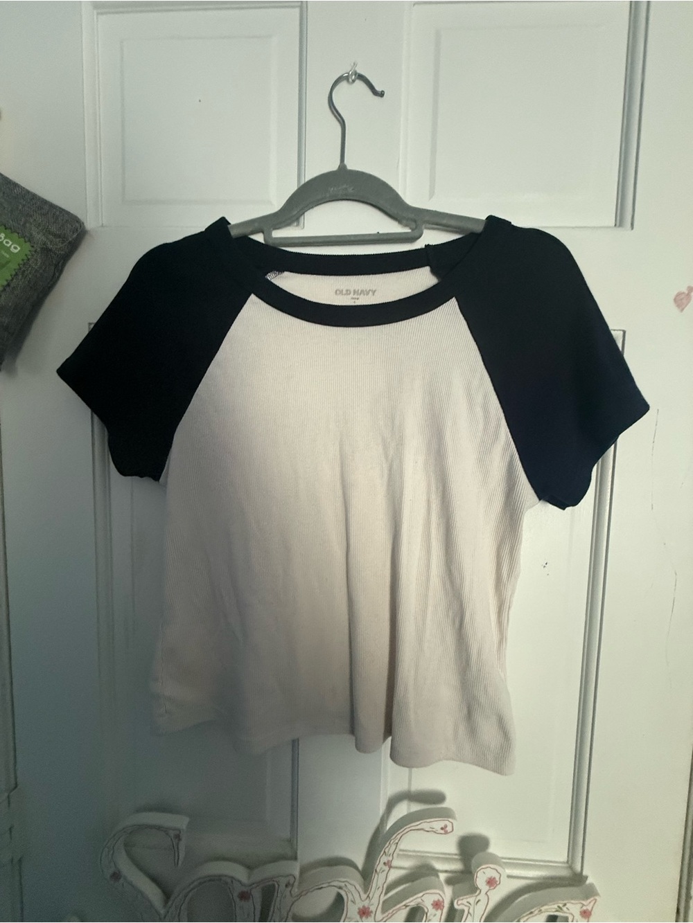 Old Navy White Top with Deep Blue Raglan Sleeves